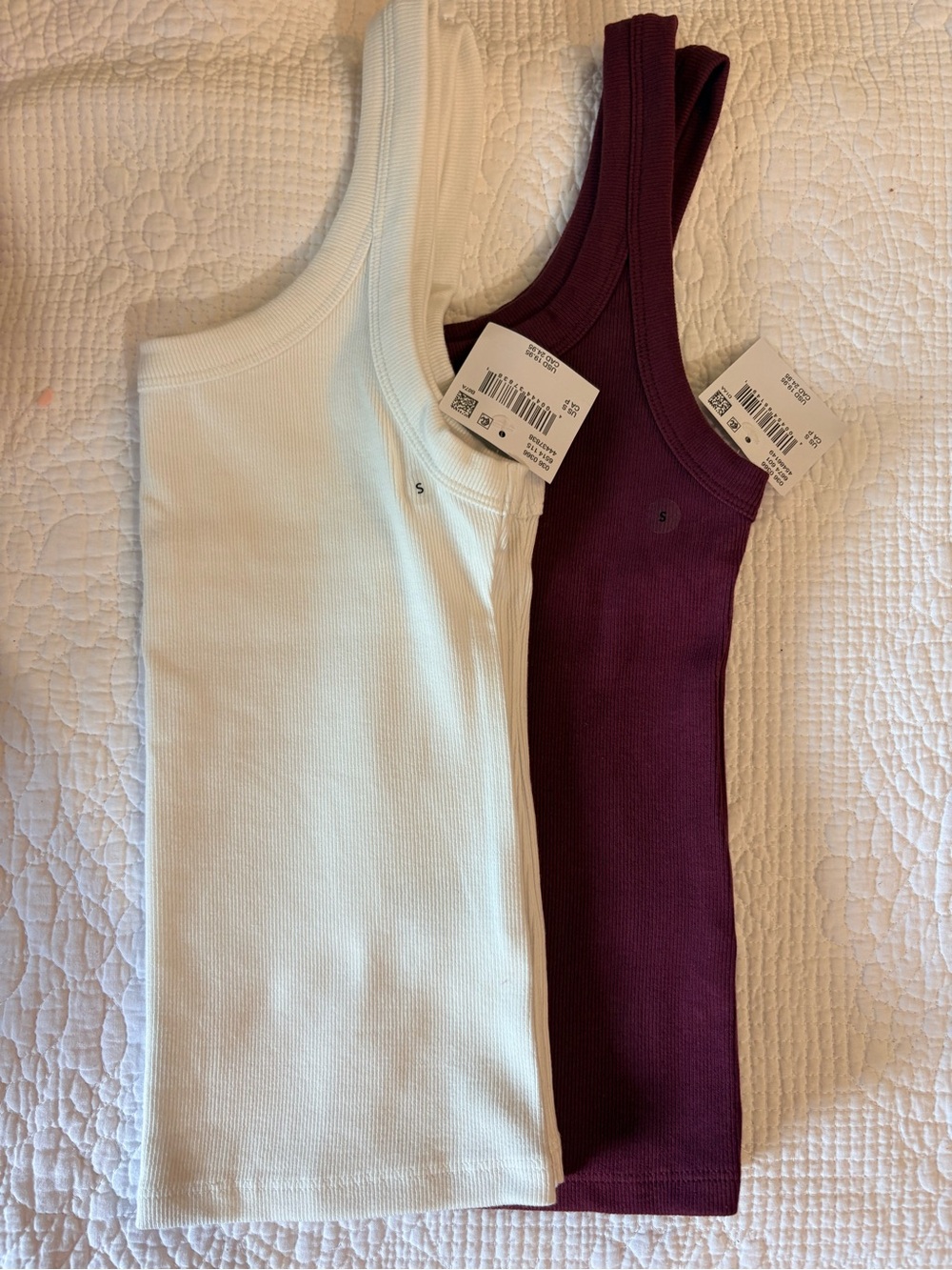 American eagle Ribbed Tank Top Duo — White & Deep Burgundy